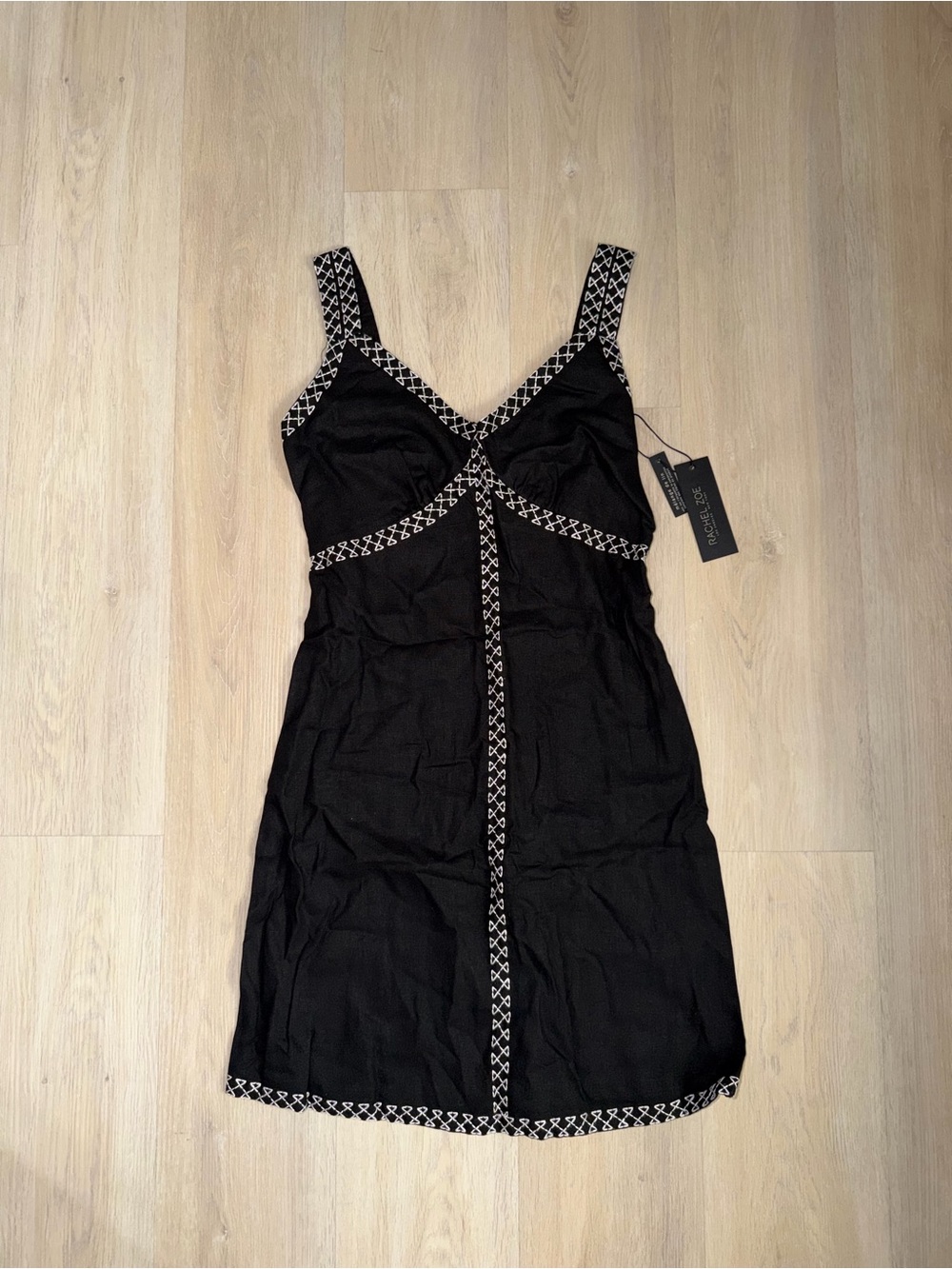 Rachel Zoe Black Mini Linen Dress with Trim NWT
